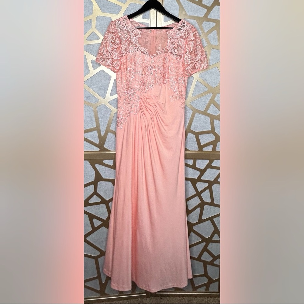 JJs House Blush Pink Lace Evening Gown